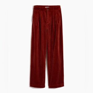 Madewell Women 12 Pleated Wide-Leg Full-Length Corduroy Burgundy/Rust Pants